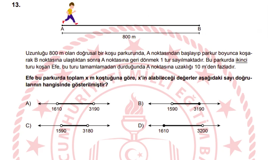 2024 LGS Matematik Soru 13 – Doğrusal Parkur Problemi ve Sayı Doğrusunda Değer Aralığı | LGS Özel Ders Bakırköy