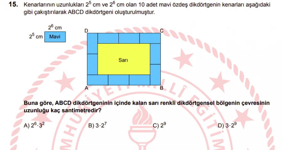 2024 LGS Matematik Soru 15 – Üstlü Sayılarla Alan ve Çevre Problemi | LGS Görsel-Mantıksal Soru Çözümü