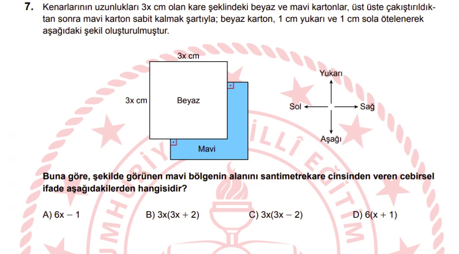 2024 LGS Matematik Soru 7 – Alan Hesabı ve Cebirsel İfade Analizi | Bakırköy LGS Özel Ders Şekilli Soru Çözüm Rehberi