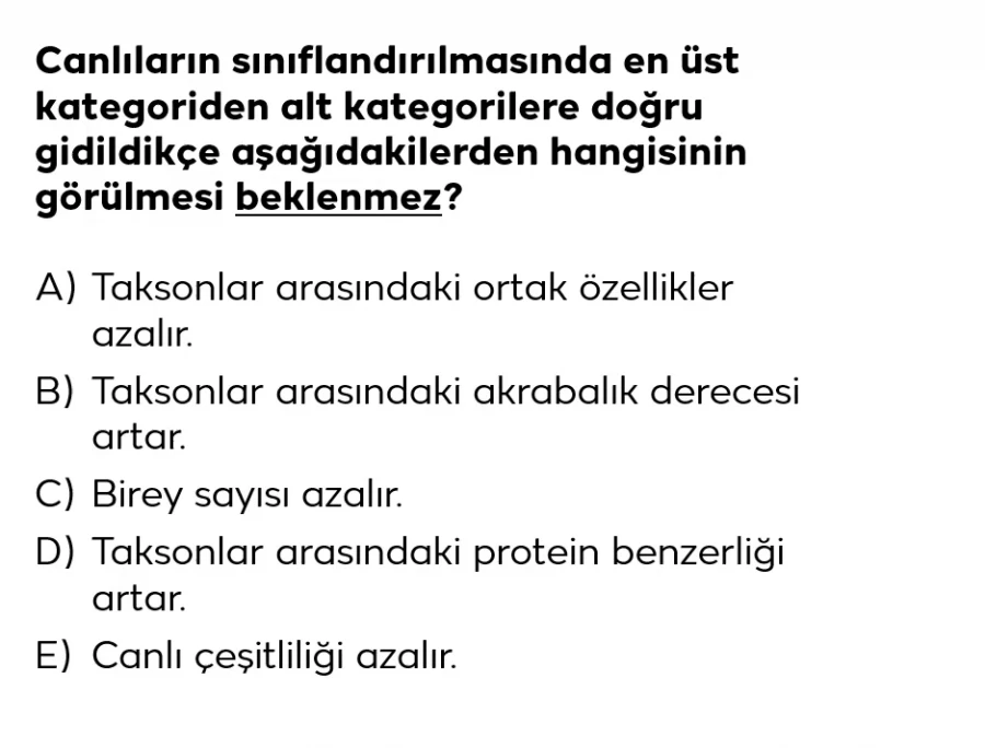 2024 TYT Biyoloji Soru 3 – Sınıflandırma Basamaklarında Gözlenen Değişimler | Bakırköy Eğitim Koçluğu Detaylı Anlatım