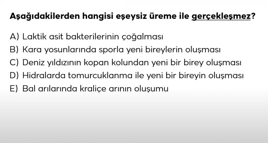 2024 TYT Biyoloji Soru 4 – Eşeysiz Üreme Örnekleri ve İstisnaları | Bakırköy Eğitim Koçluğu Yorumlu Çözüm
