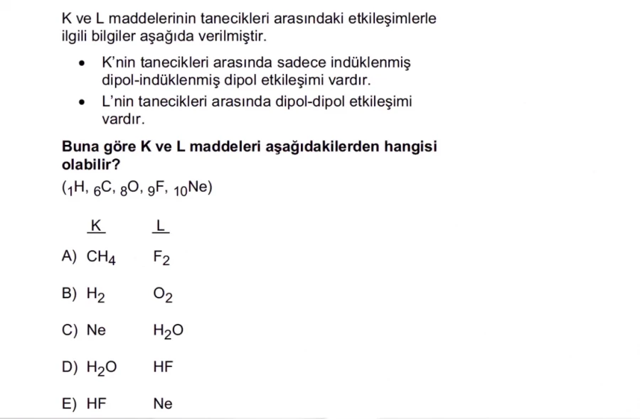 2024 TYT Kimya Soru 3 – Moleküller Arası Etkileşimler ve Kutupluluk Yorumlama | Bakırköy Eğitim Koçluğu ile TYT Kimya Analizi