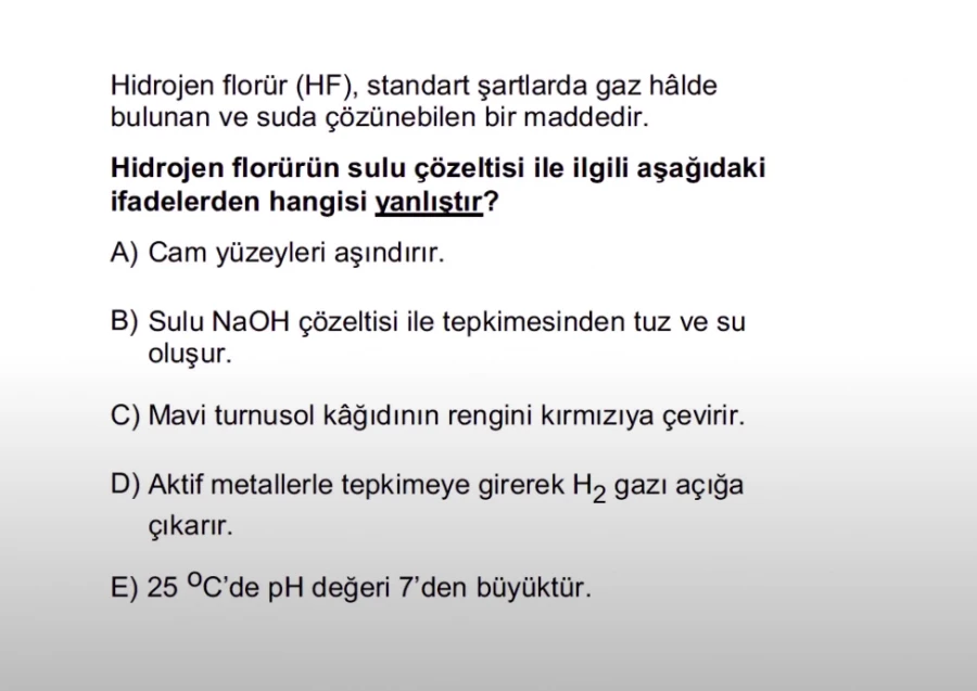 2024 TYT Kimya Soru 7 – Asitlerin Özellikleri ve HF’nin İlginç Kimyası | Bakırköy Eğitim Koçluğu Detaylı Analiz