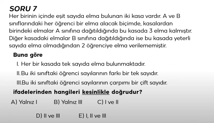 Bakırköy Özel Ders: Mantıksal Akıl Yürütme Soruları ile TYT’ye Hazırlık (soru 7)