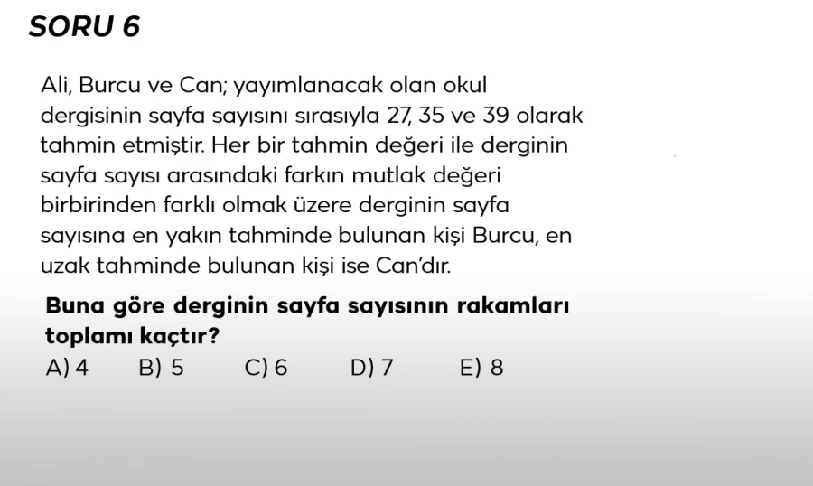 2024 TYT Matematik Soru 6 – Tahmin Problemi | Bakırköy Eğitim Koçluğu ile Çözüm Stratejileri